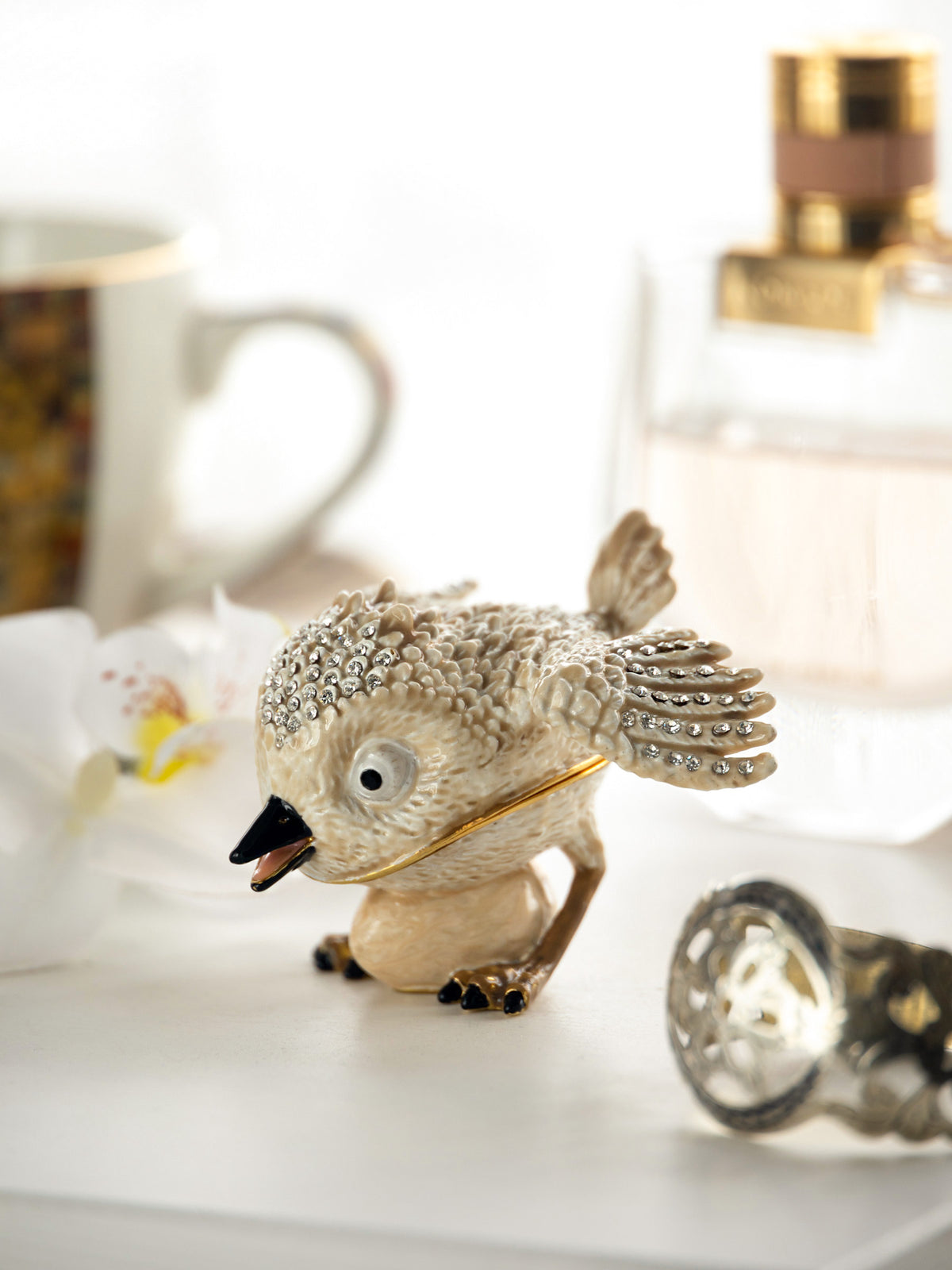 Keren Kopal Beige Bird with Egg Trinket Box