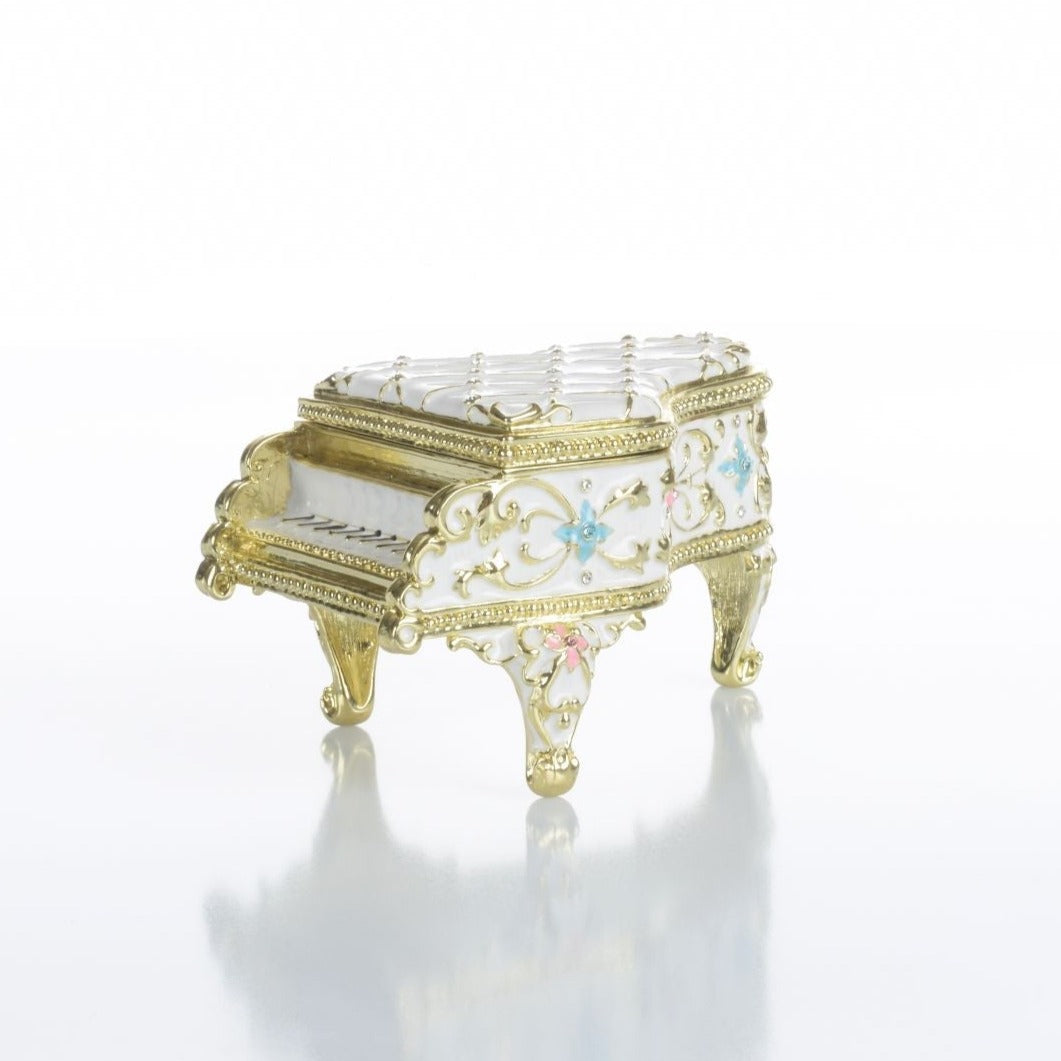 Keren Kopal White Grand Piano Trinket Box decorated with flowers