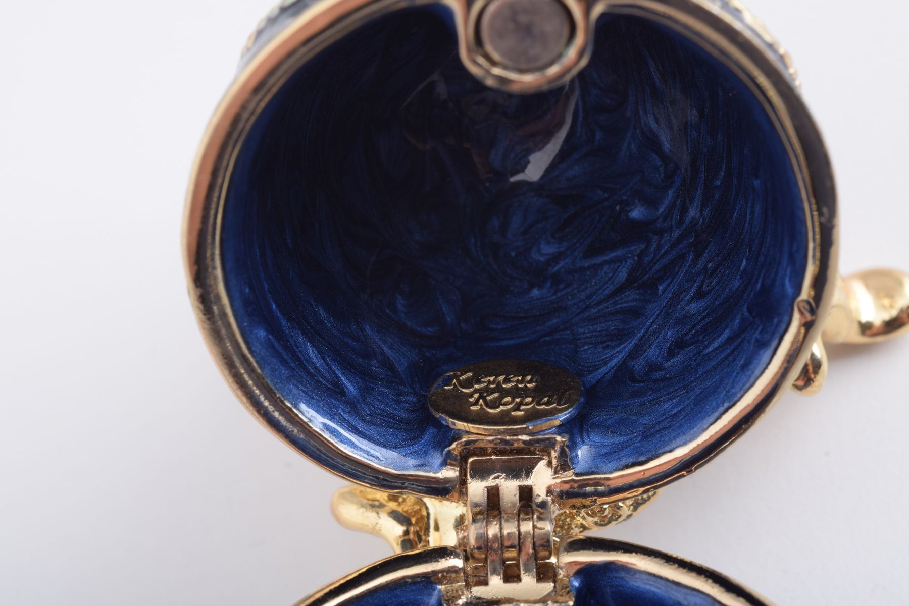 Keren Kopal Blue & Gold Faberge Egg with a Perl on Top