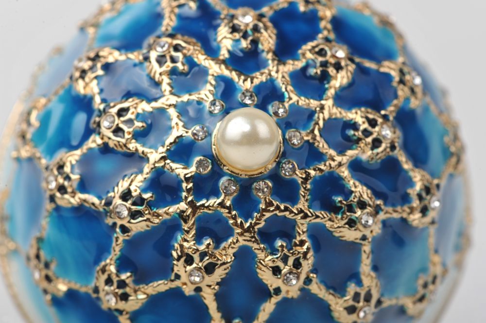 Keren Kopal Blue Faberge Egg with Gold Clock