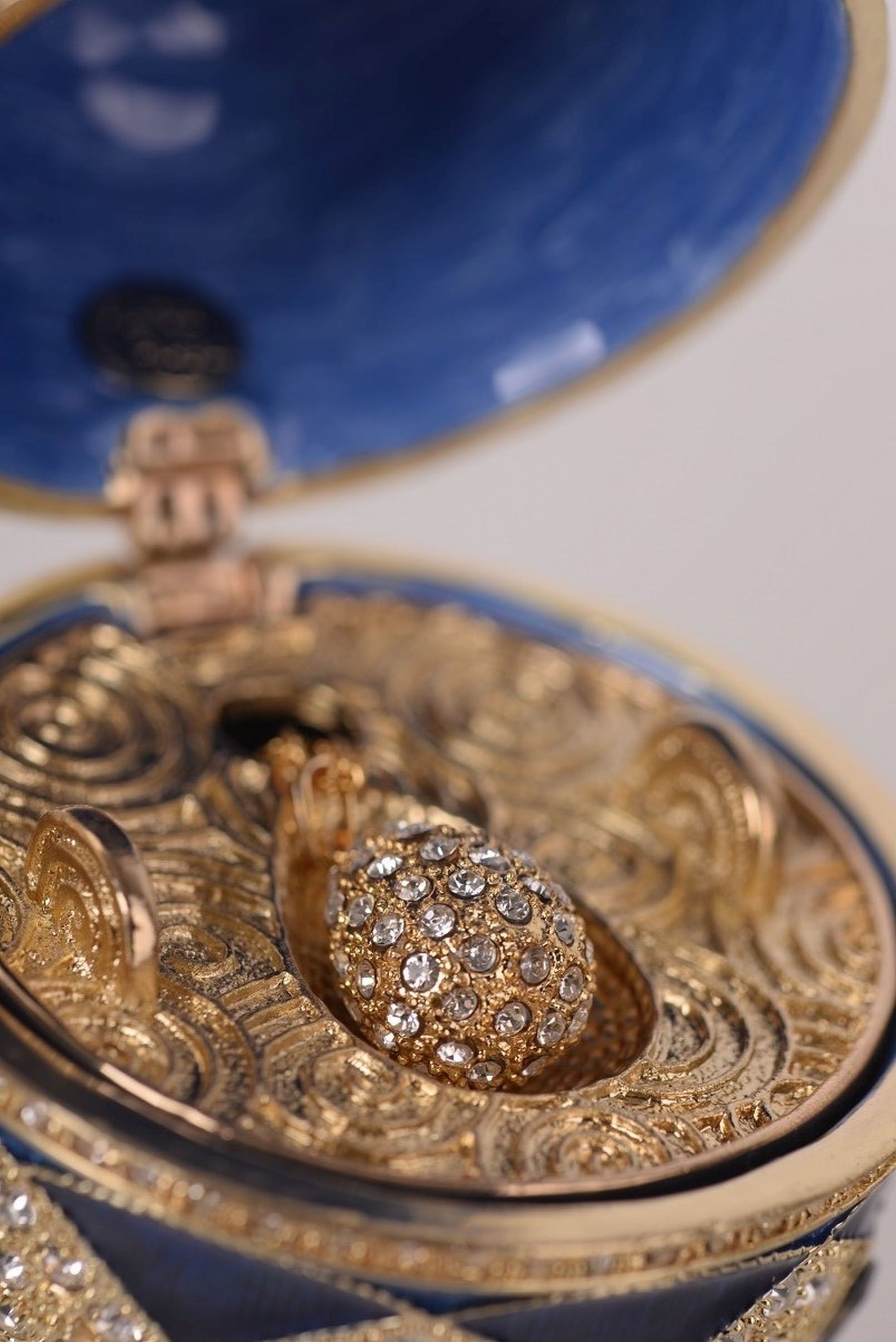 Keren Kopal Blue Faberge Egg with Egg Pendant Inside