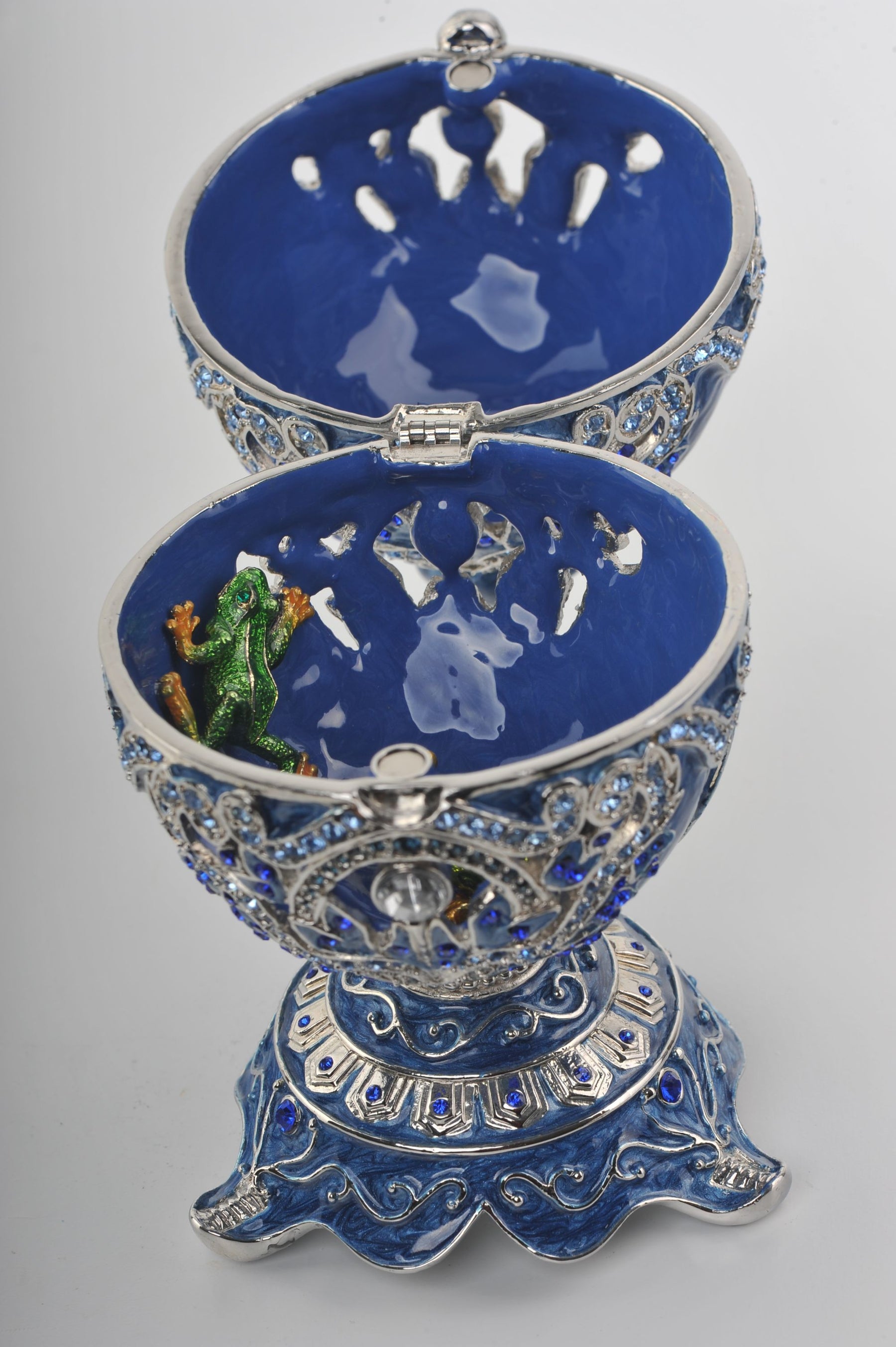 Keren Kopal Blue Faberge Egg with a Green Frogs Inside