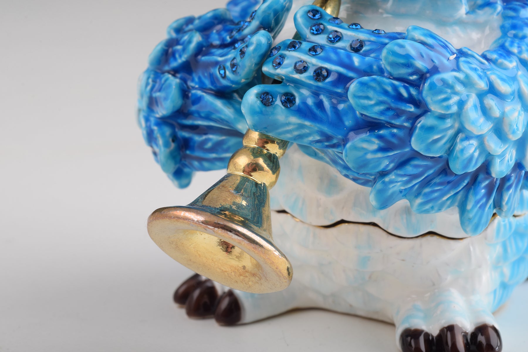 Keren Kopal Blue Owl Playing Trumpet Trinket Box