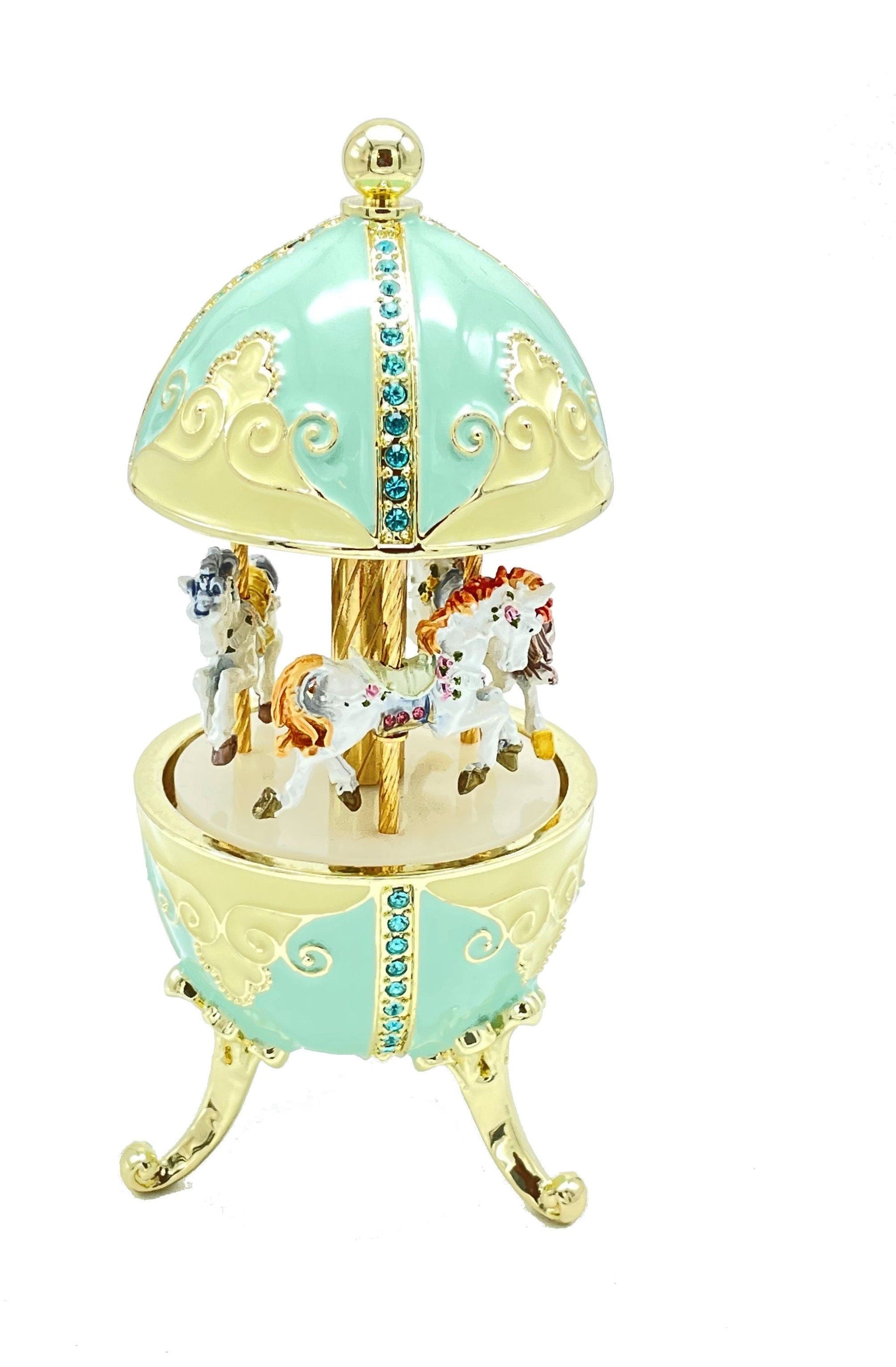 Keren Kopal Turquoise Musical Carousel with Royal Horses Waltz of the Flowers by Tchaikovsky