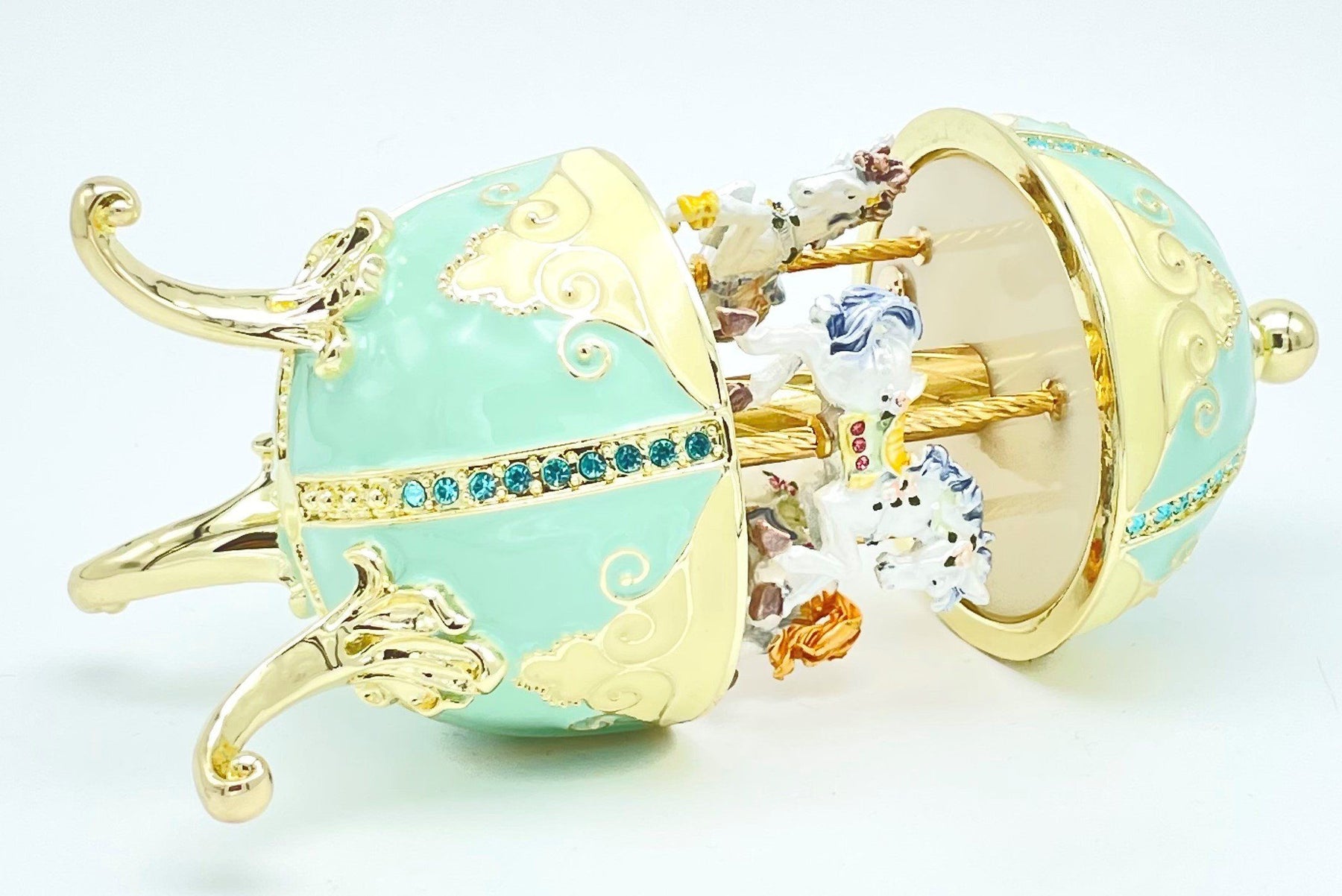 Keren Kopal Turquoise Musical Carousel with Royal Horses Waltz of the Flowers by Tchaikovsky