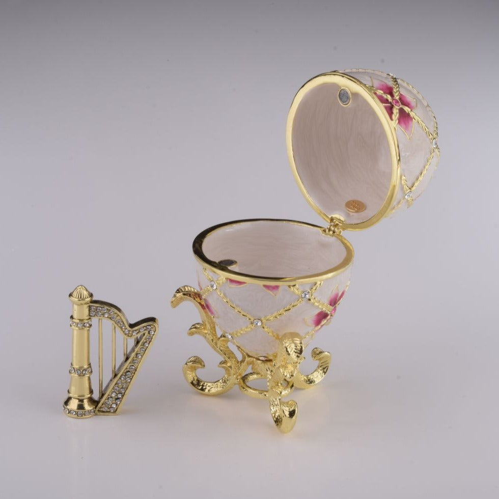 Keren Kopal White Egg with Flowers & Harp