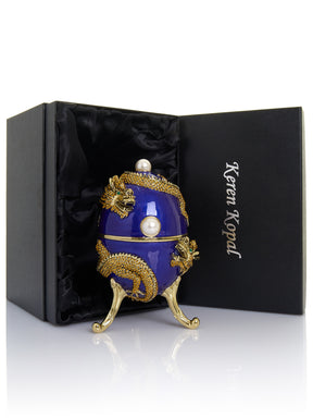 Blue Faberge Egg with Dragon Music Playing Egg