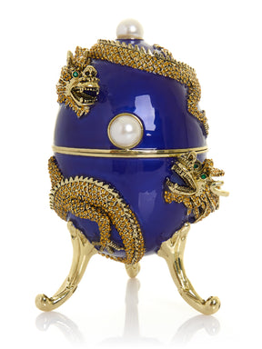 Blue Faberge Egg with Dragon Music Playing Egg