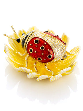 Keren Kopal Ladybug on Flower Jeweled Trinket Box