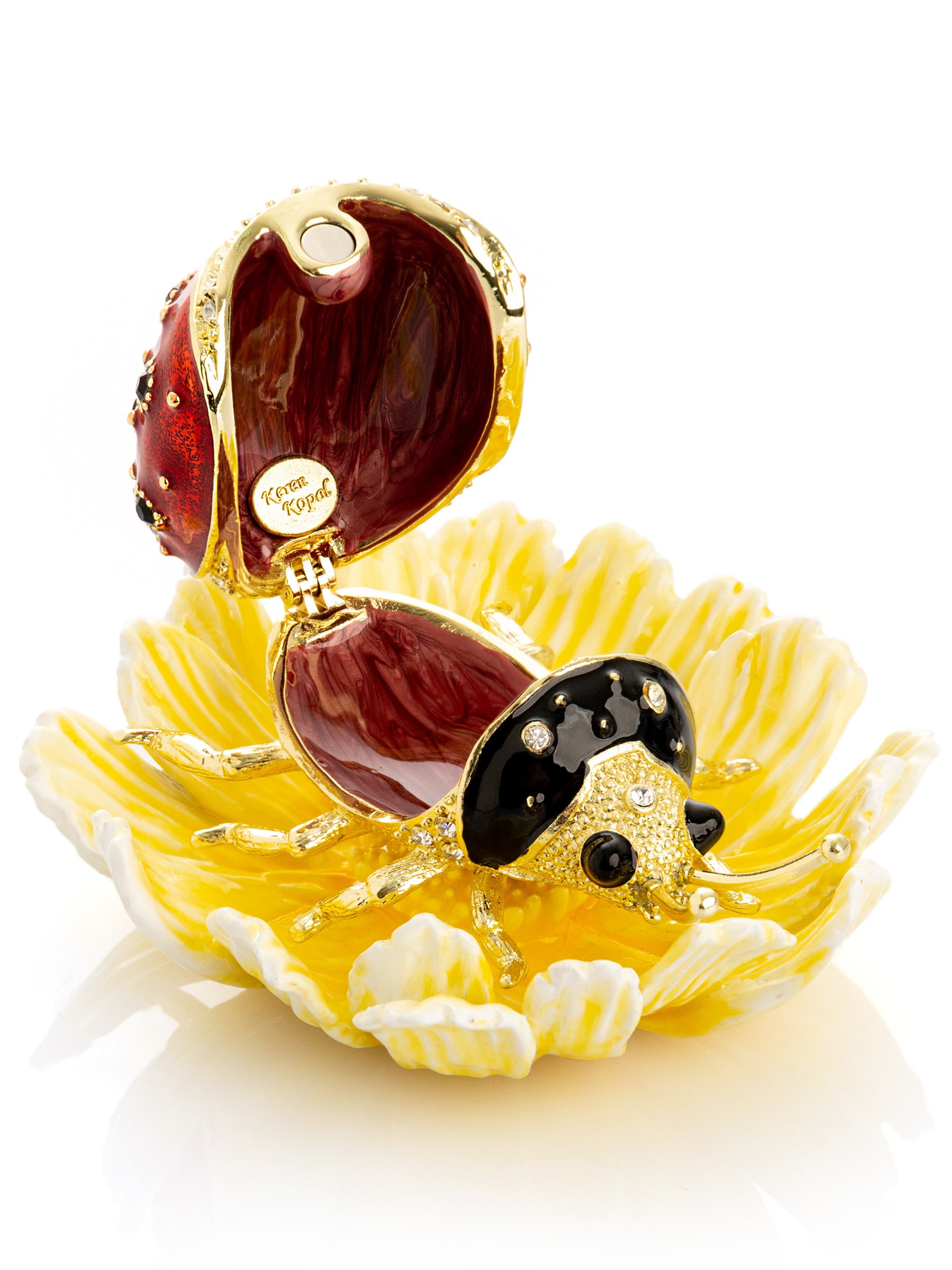 Keren Kopal Ladybug on Flower Jeweled Trinket Box