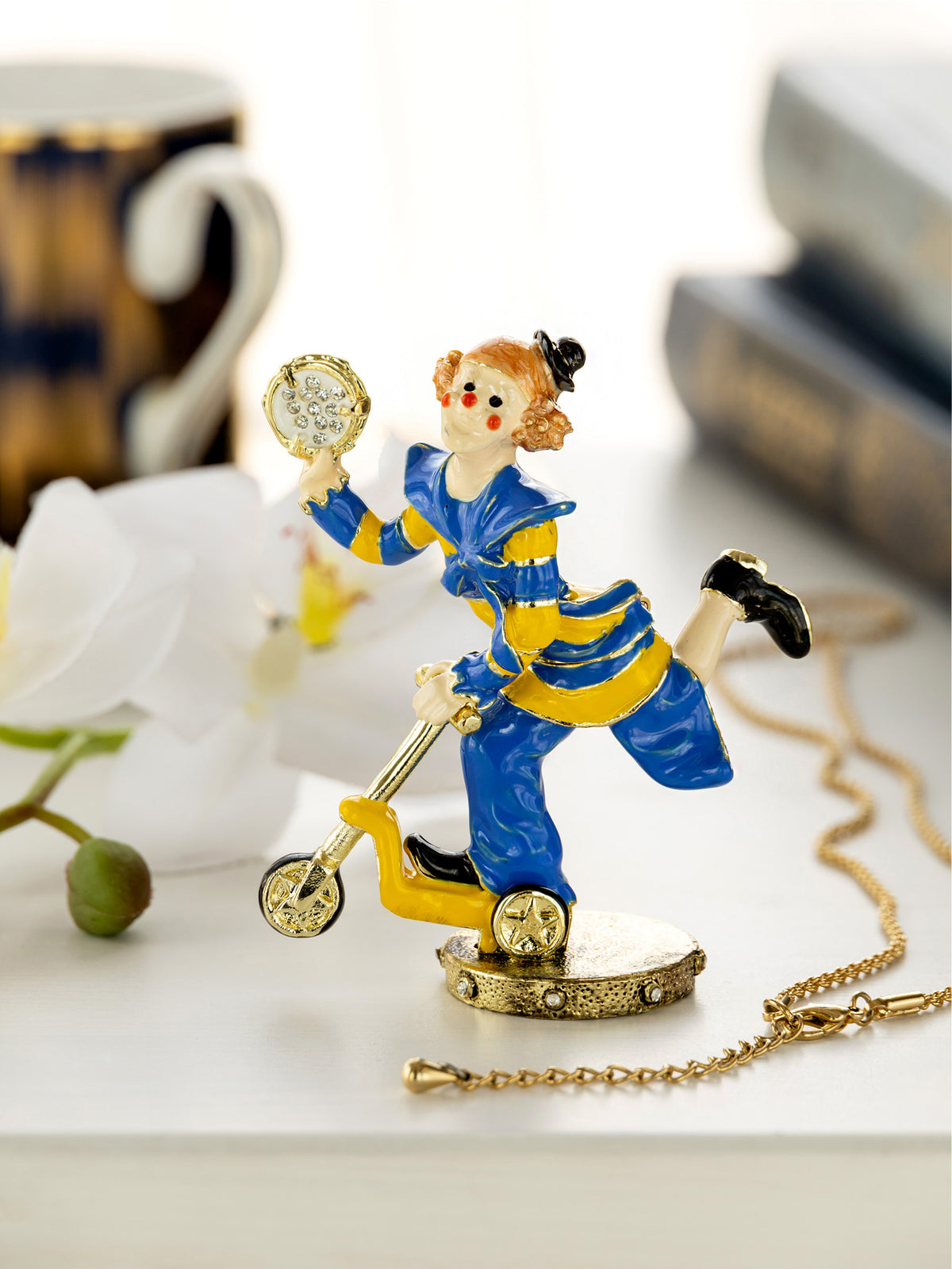 Keren Kopal Playful Circus Clown Riding a Scooter Trinket Box