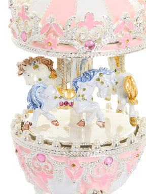 Pink Faberge Egg with Wind up Horse Carousel