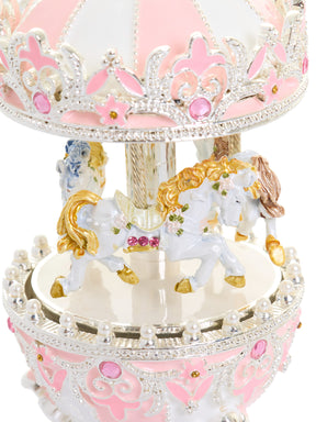 Pink Faberge Egg with Wind up Horse Carousel