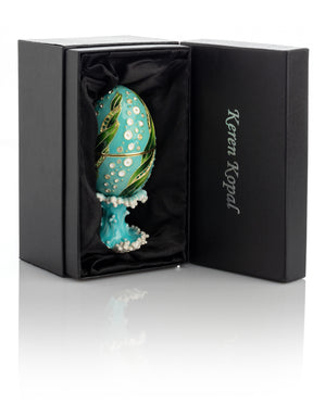 Keren Kopal Turquoise Faberge Egg with 2 Frogs Surprise Inside
