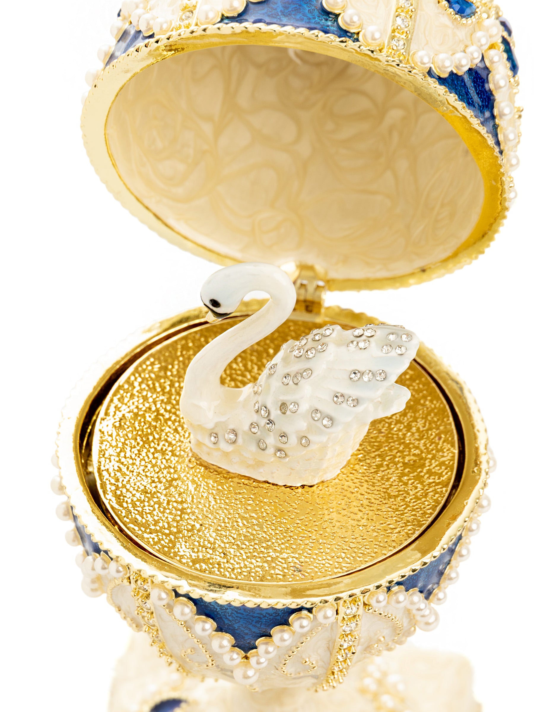 Keren Kopal Pearl Beige Faberge Egg with Swan Hidden compartment