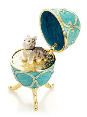 Keren Kopal Turquoise Easter Egg with Cat Hidden compartment