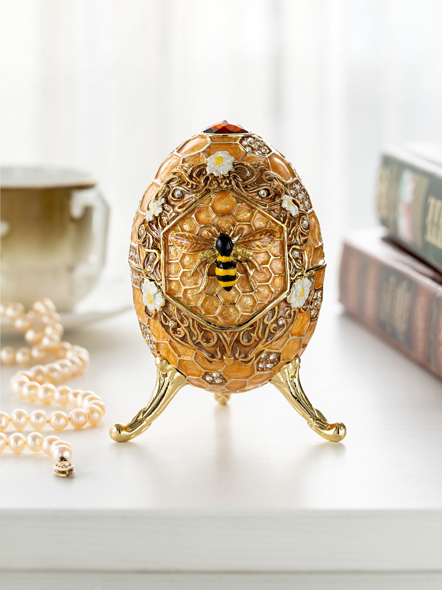 Keren Kopal Easter Egg Honeycomb with Bees Hive trinket box