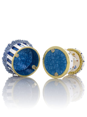 Blaues Faberge-Ei mit Pferdekarussell zum Aufziehen