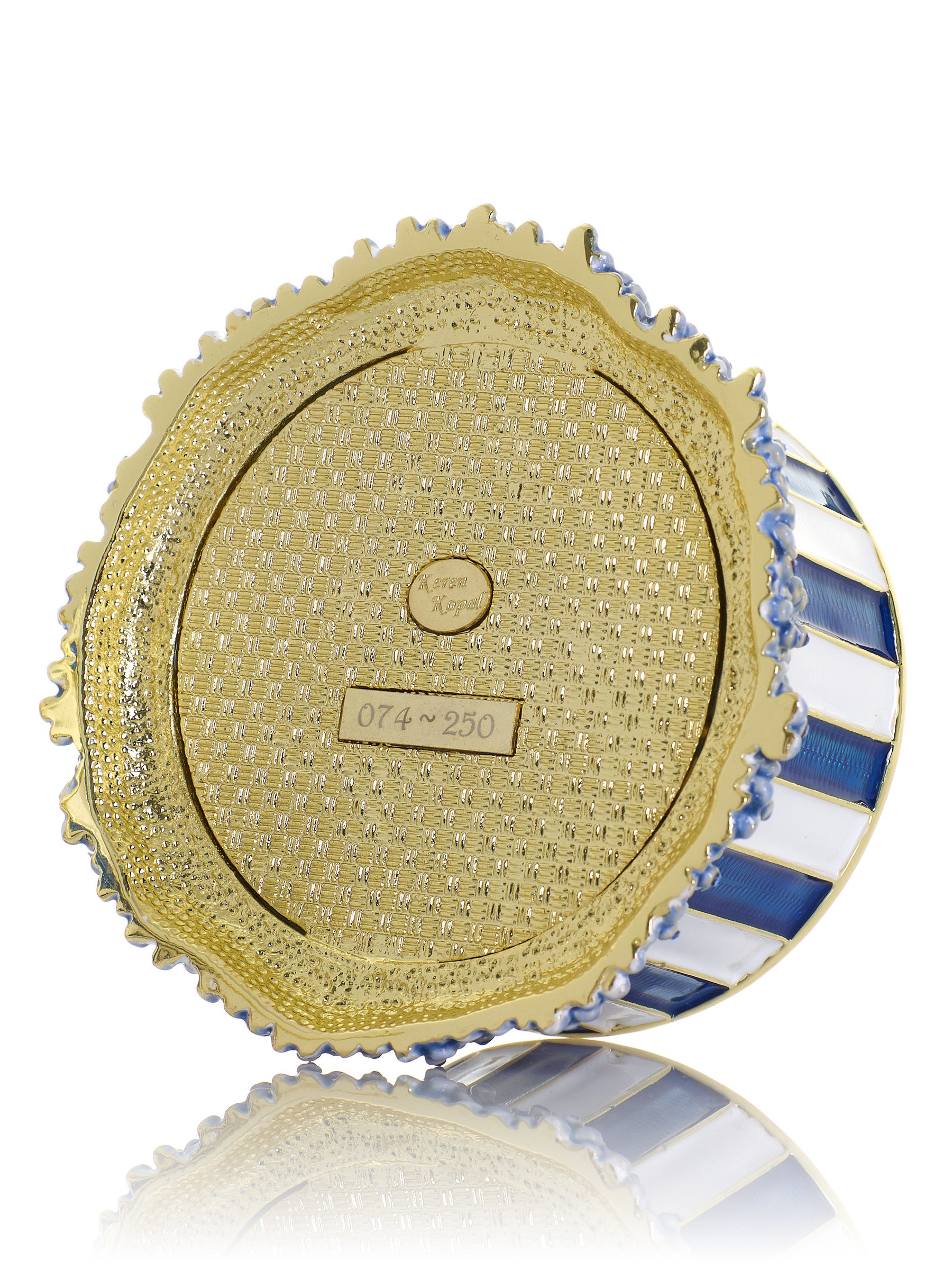 Blaues Faberge-Ei mit Pferdekarussell zum Aufziehen