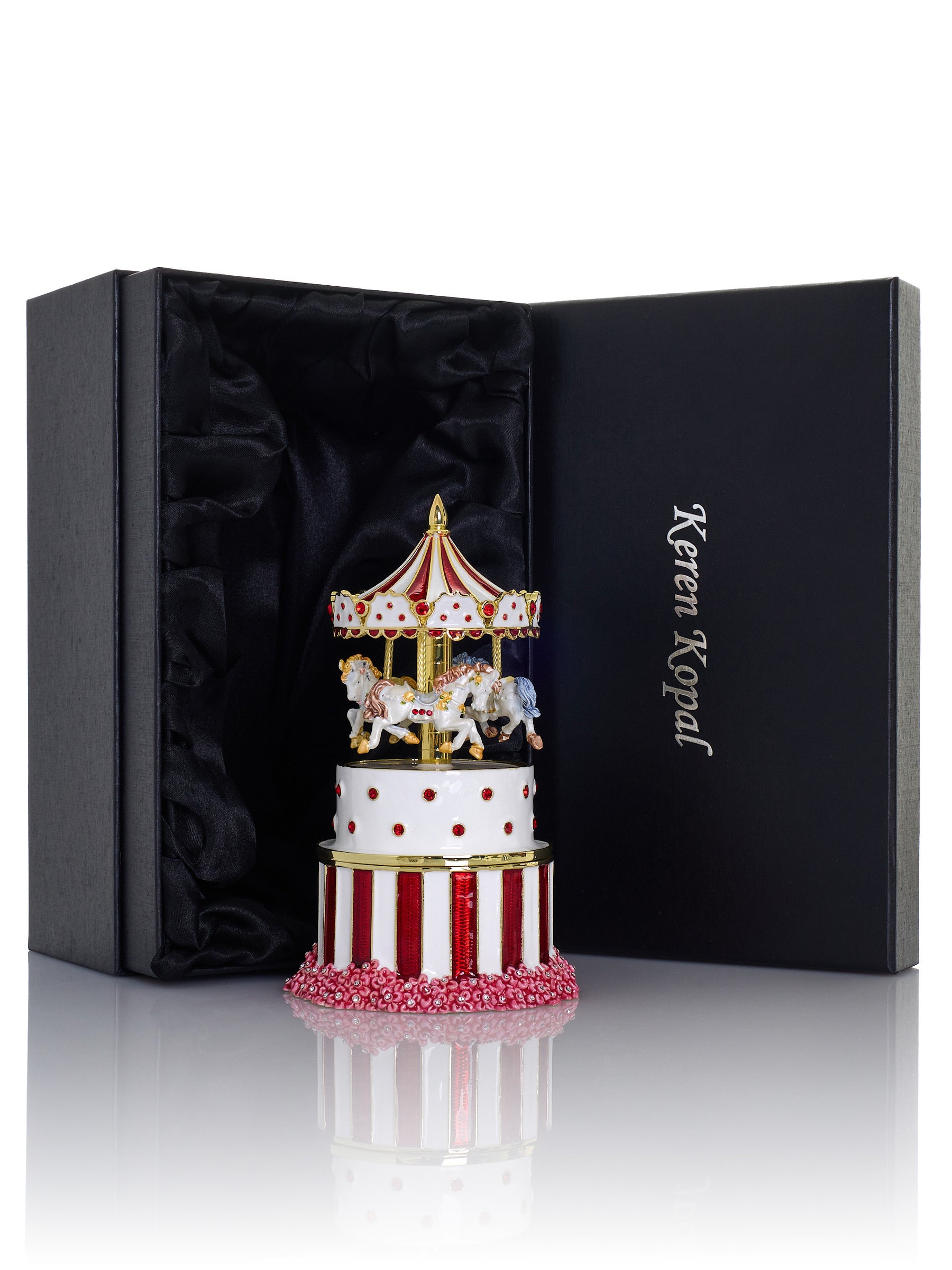 Blaues Faberge-Ei mit Pferdekarussell zum Aufziehen