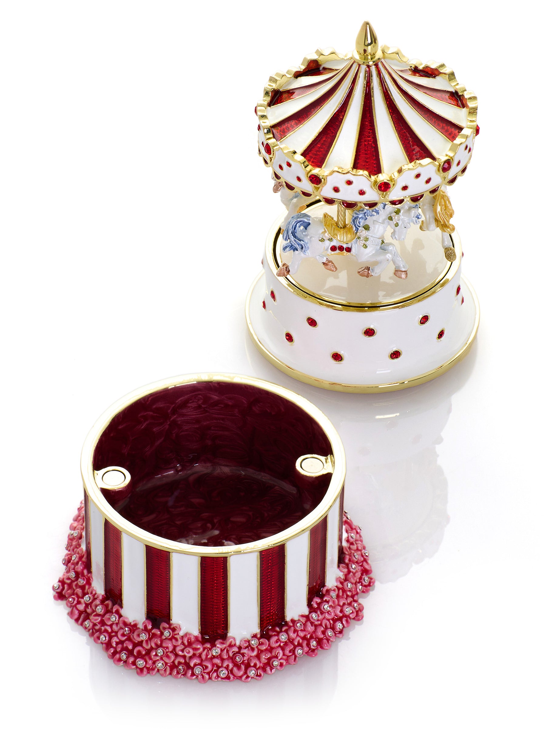 Blaues Faberge-Ei mit Pferdekarussell zum Aufziehen