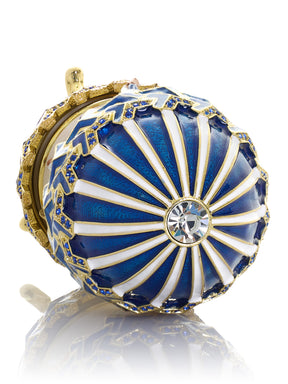 Blaues Faberge-Ei mit Pferdekarussell zum Aufziehen