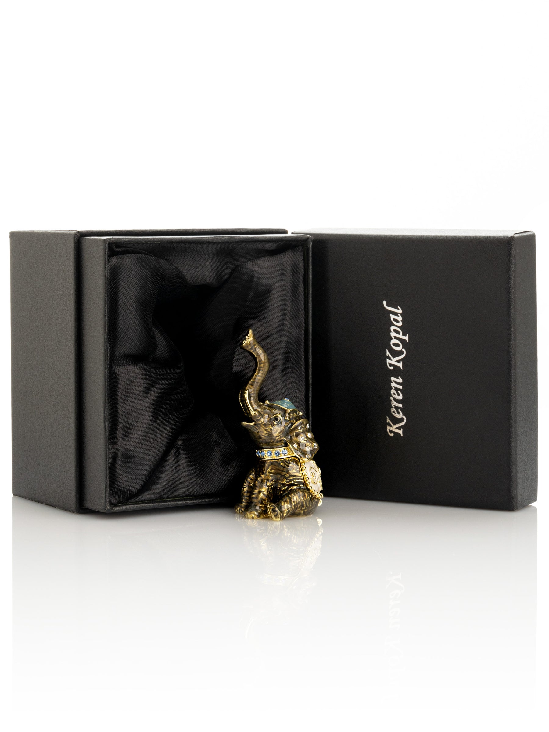 Keren Kopal Elephant Brown and Gold Trinket Box