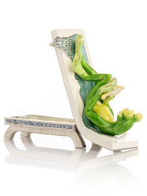 Keren Kopal Relaxing Frog Reading a book on Sun Lounger Trinket Box