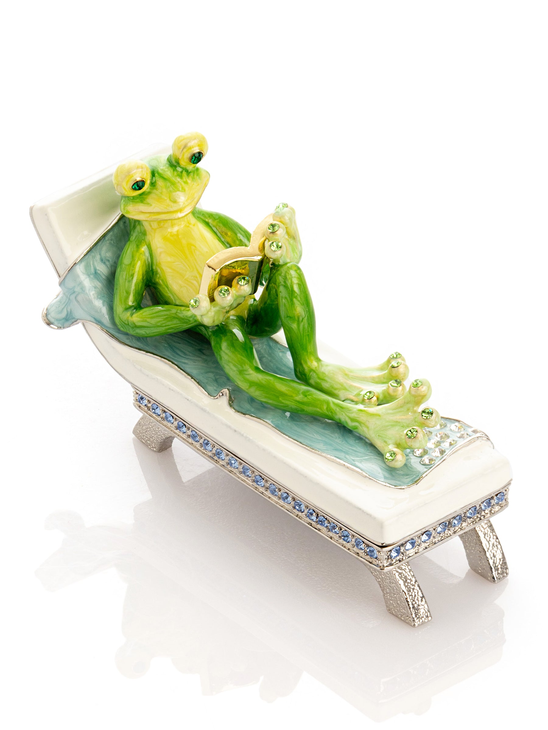 Keren Kopal Relaxing Frog Reading a book on Sun Lounger Trinket Box
