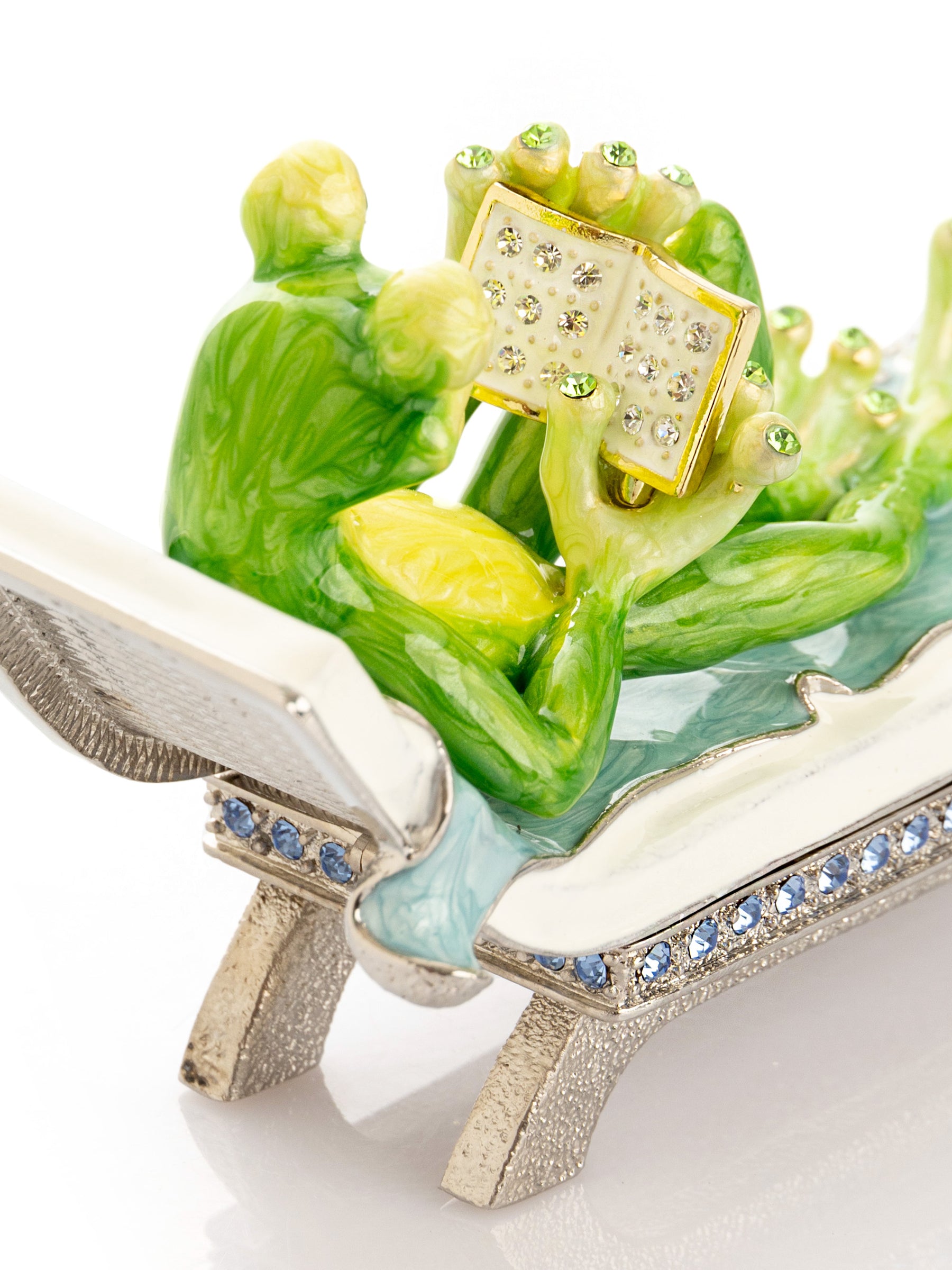 Keren Kopal Relaxing Frog Reading a book on Sun Lounger Trinket Box