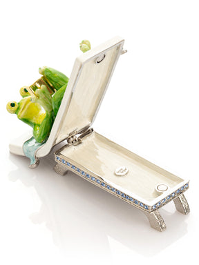 Keren Kopal Relaxing Frog Reading a book on Sun Lounger Trinket Box