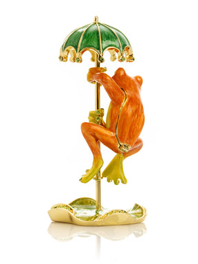 Keren Kopal Rainy Day Orange Frog with Umbrella Trinket Box