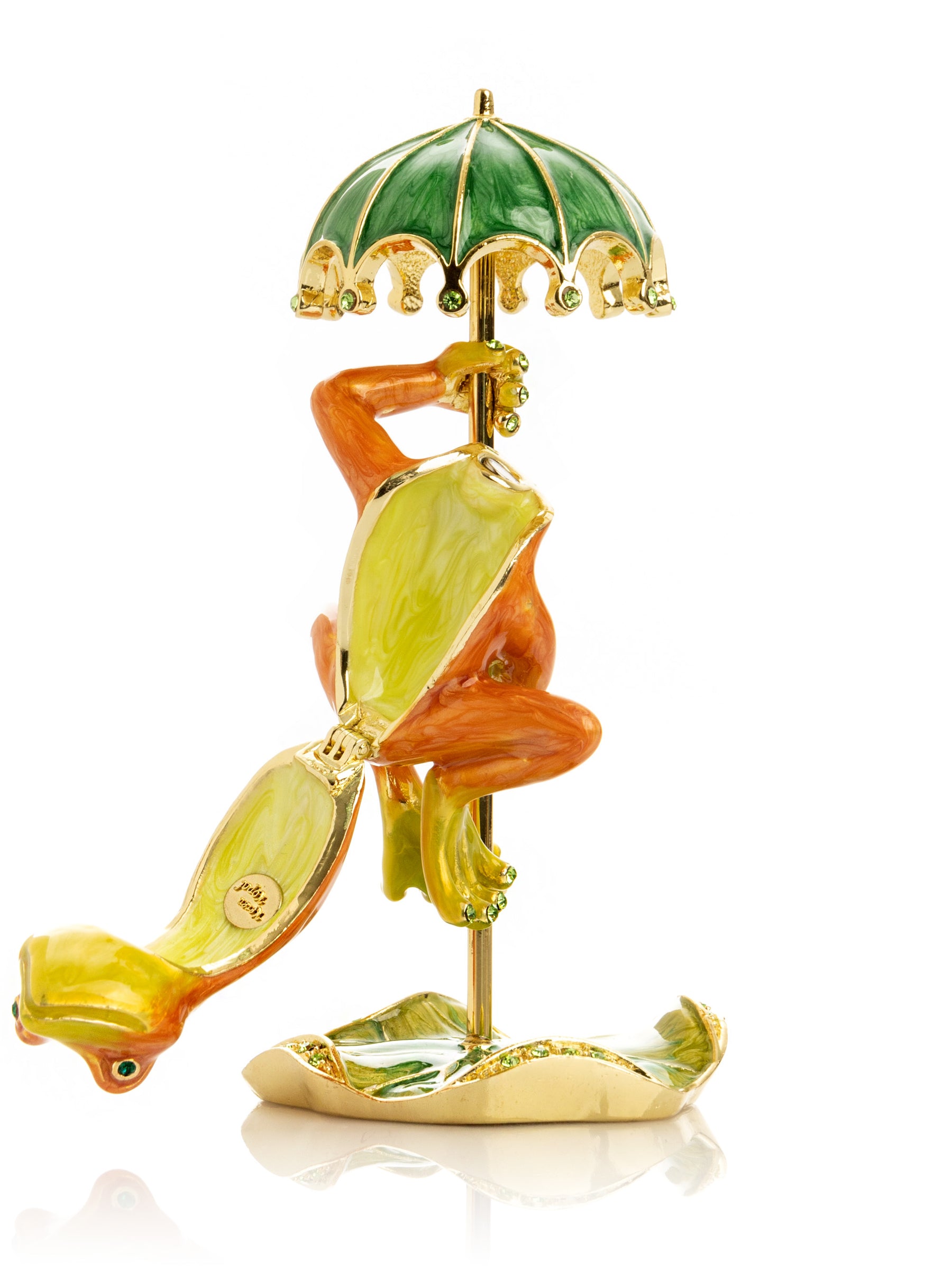 Keren Kopal Rainy Day Orange Frog with Umbrella Trinket Box