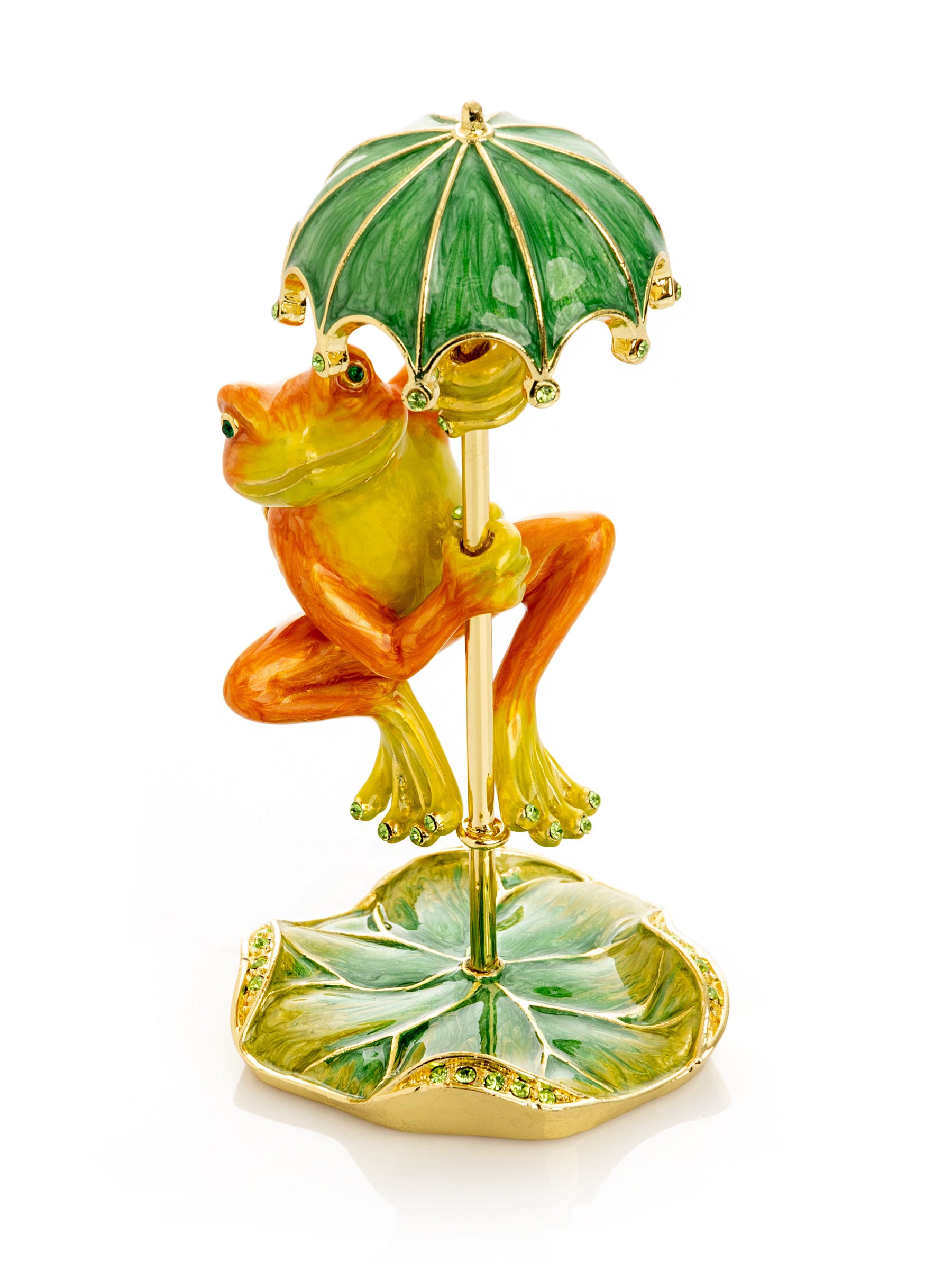 Keren Kopal Rainy Day Orange Frog with Umbrella Trinket Box