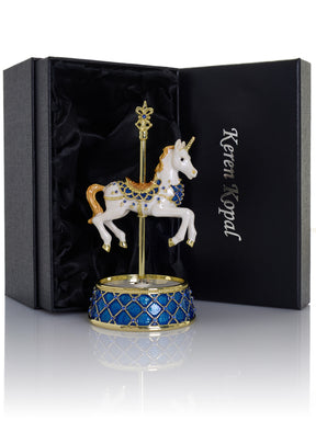White Unicorn Carousel Horse Music Box