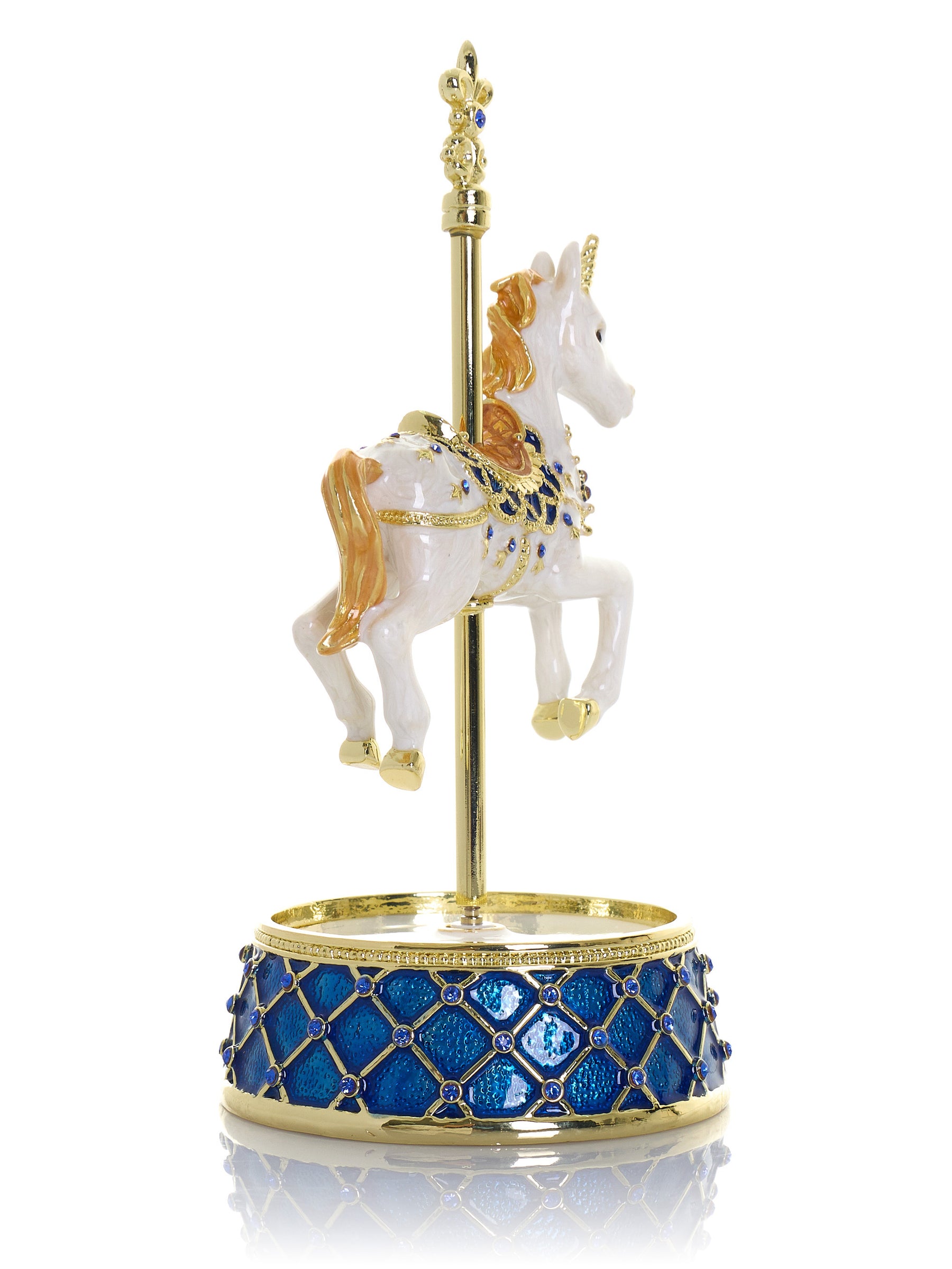 White Unicorn Carousel Horse Music Box