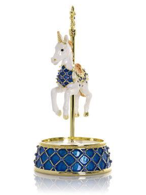 White Unicorn Carousel Horse Music Box