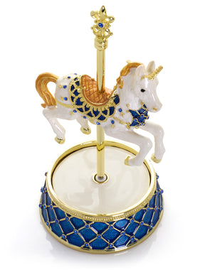 White Unicorn Carousel Horse Music Box