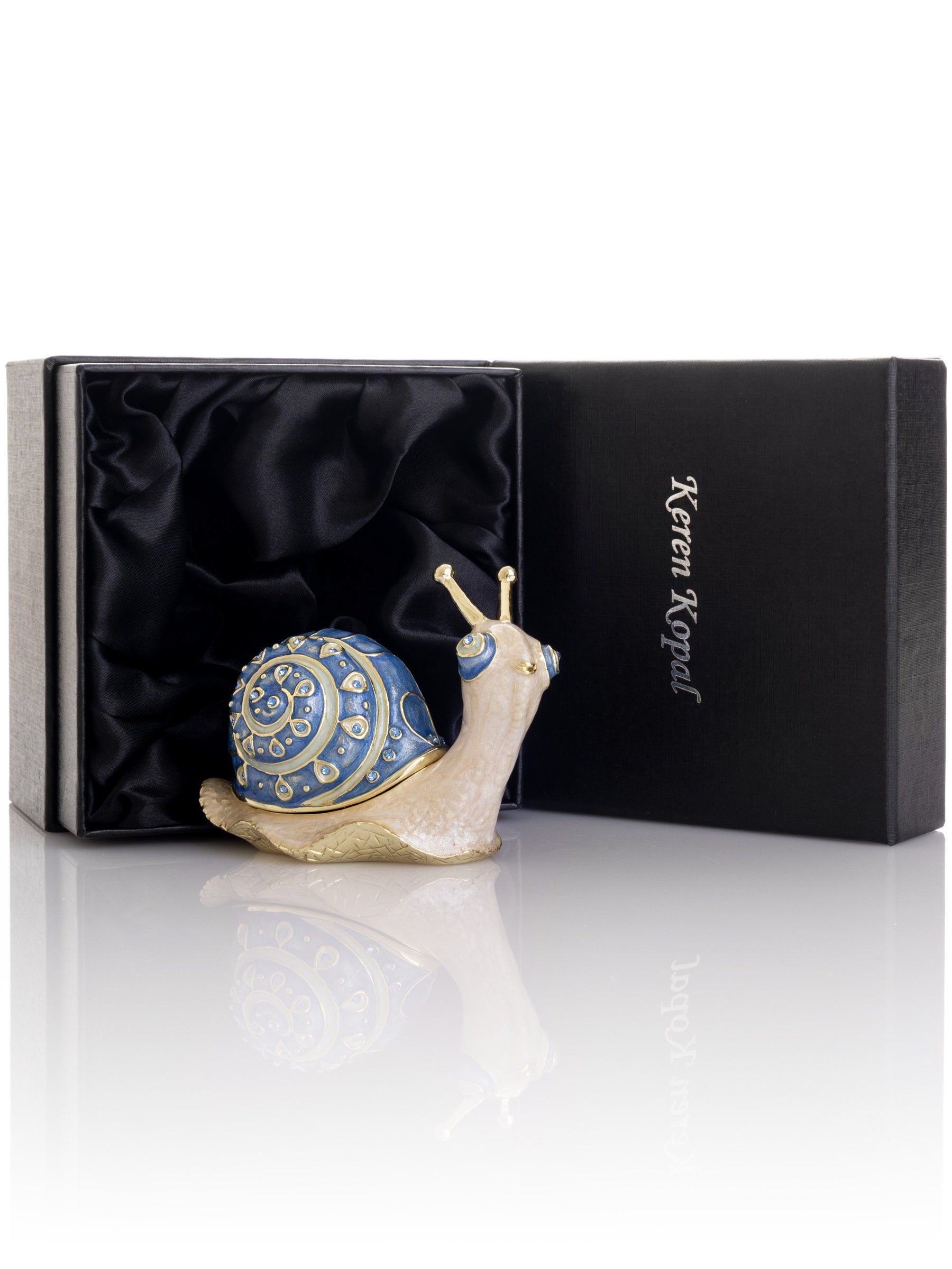 Keren Kopal Gold & Blue Jeweled Snail Trinket Box