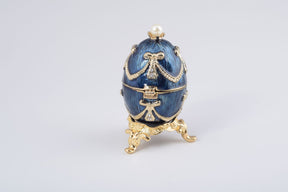Keren Kopal Blue & Gold Faberge Egg with a Perl on Top