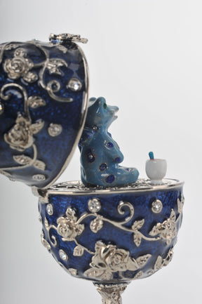Keren Kopal Blue Faberge Egg with Frog Inside