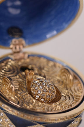 Keren Kopal Blue Faberge Egg with Egg Pendant Inside