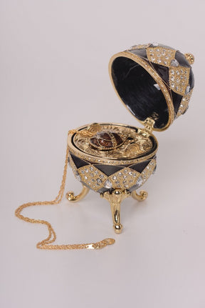 Keren Kopal Brown Faberge Egg with Egg Pendant Inside