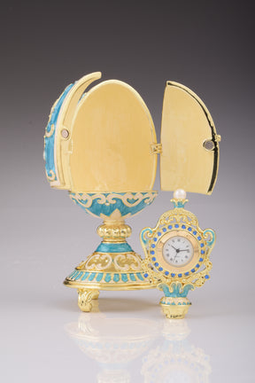Keren Kopal Teal Faberge Egg with Clock Inside