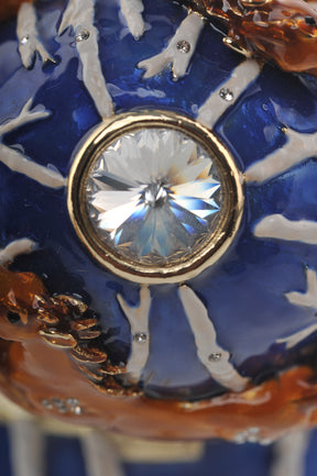 Keren Kopal Blue Faberge Egg Trinket Box with Brown Horses
