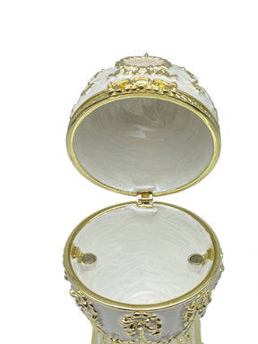 Keren Kopal White Faberge Egg with Swan Inside