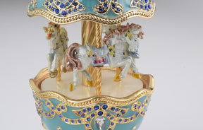 Keren Kopal Light Blue Faberge Egg with Horse Carousel