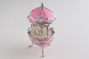 Keren Kopal Pink Musical Carousel Faberge Egg with White Royal Horses