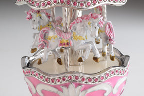 Keren Kopal Pink Musical Carousel Faberge Egg with White Royal Horses