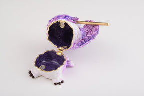 Keren Kopal Purple Owl Playing Flute Trinket Box
